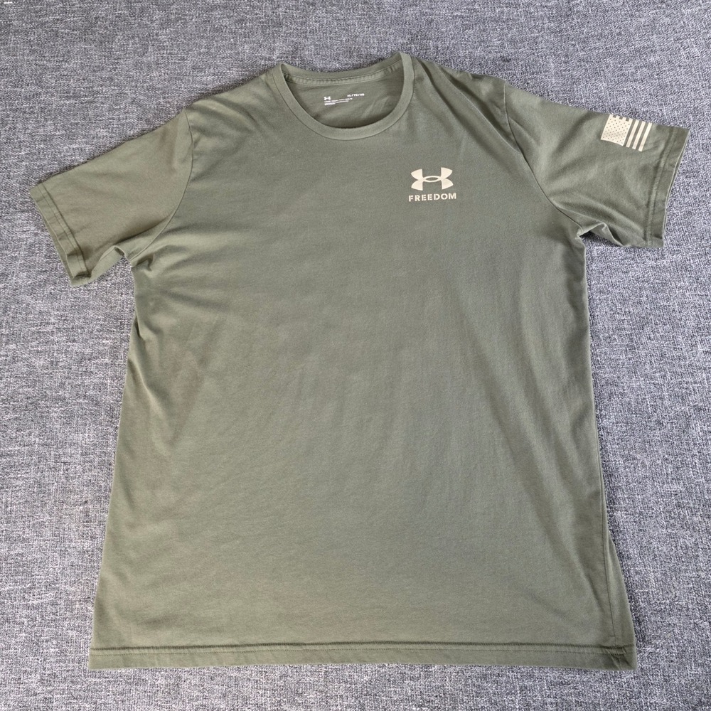 Under Armour Freedom Flag T-Shirt Mens XL Olive Green Tactical Graphic Tee